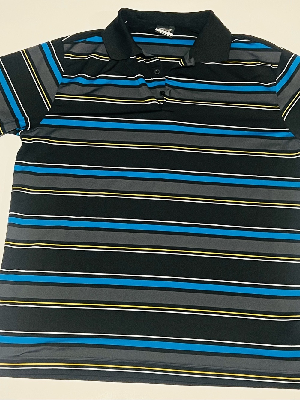 Nike Golf Dri Fit Performance Black Blue Yellow Striped Men's Polo Shirt Large